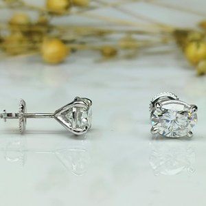 3.20 Ct Oval Cut Moissanite solitaire ScrewBack Stud Earring For Gift